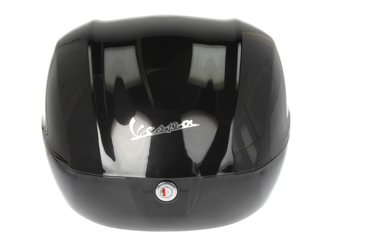 Topcase Kit 32L nero cosmo (98/A), Rückenpolster schwarz, Gepäckträger chrom für Vespa Primavera