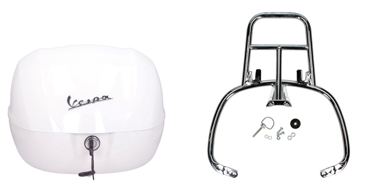Topcase Kit 32L weiß montebianco (BR/544), Gepäckträger chrom für PIaggio Medley 125 (24-)