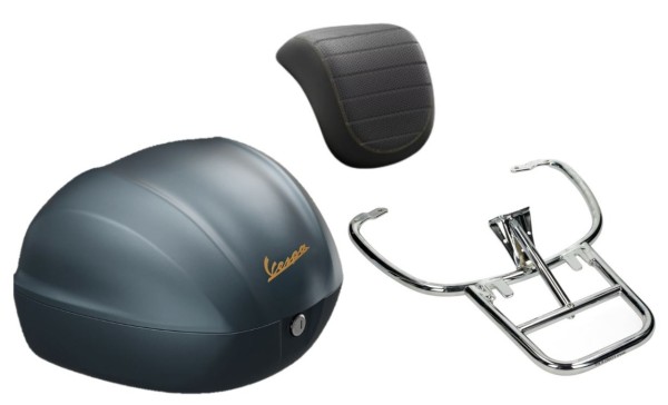 Topcase Kit 32L Blue Officina 8 (D31), Rückenpolster schwarz für Vespa Sprint / Primavera