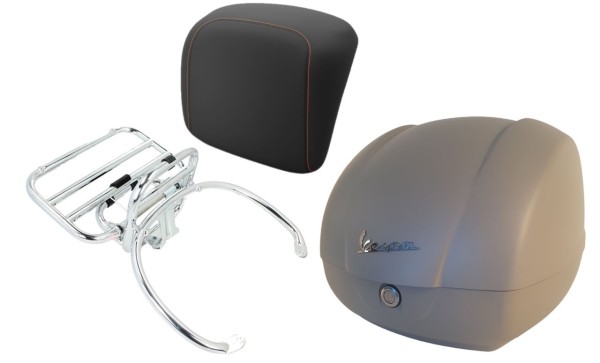 Topcase Kit 36L beige matt (Q03), Gepäckträger chrom für Vespa GTS 125/300/310