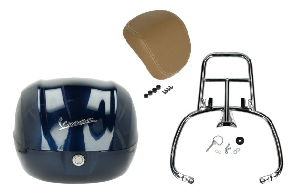 Topcase Kit 32L blue midnight (222/A), Rückenpolster beige für Vespa Sprint / Primavera