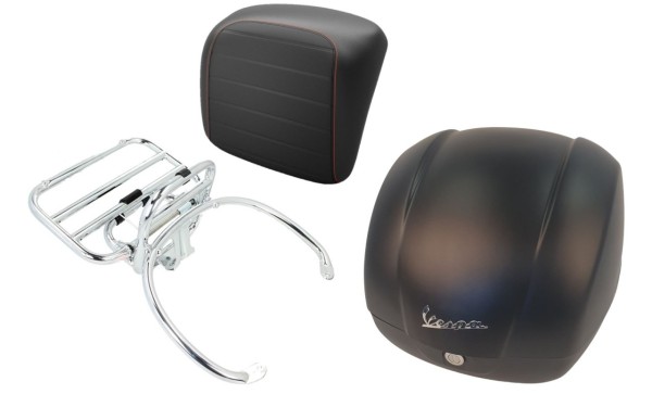 Topcase Kit 36L schwarz matt (99/C), Gepäckträger chrom für Vespa GTS 125/300/310