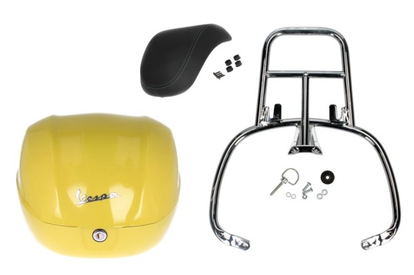 Topcase Kit 32L gelb (L08), Rückenpolster schwarz für Vespa Primavera