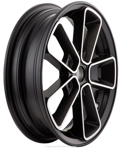 Felge vorne/hinten 12" für Vespa GTS/​GTS Super/​GTV/​GT 125-300ccm, schwarz mit silbernem Rand