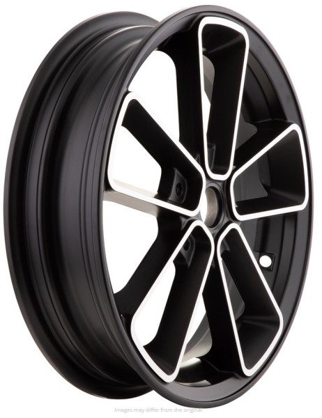 Felge vorne/hinten 13” für Vespa GTS/​GTS Super/​GTV/​GT 125-300ccm, schwarz mit silbernem Rand