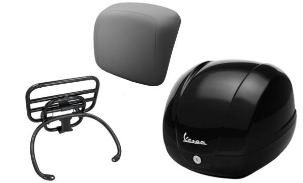 Topcase Kit 36L nero cosmo (98/A), Gepäckträger schwarz, Rückenpolster grau für GTS 125/300/310