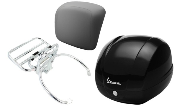 Topcase Kit 36L nero cosmo (98/A), Gepäckträger chrom, Rückenpolster grau für GTS 125/300/310